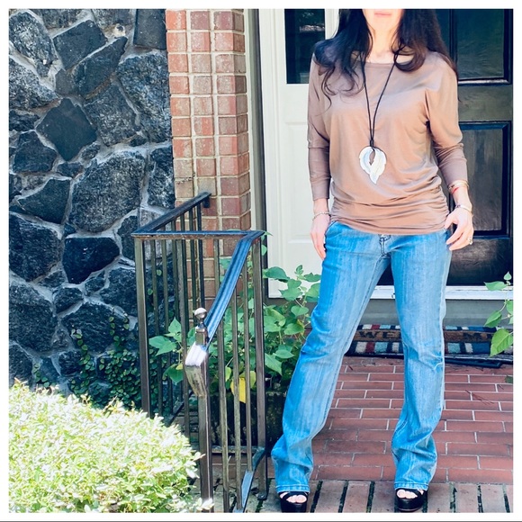 MOCHA DOLMAN BOATNECK 3/4 SLEEVES TUNIC TOP - Picture 14 of 15